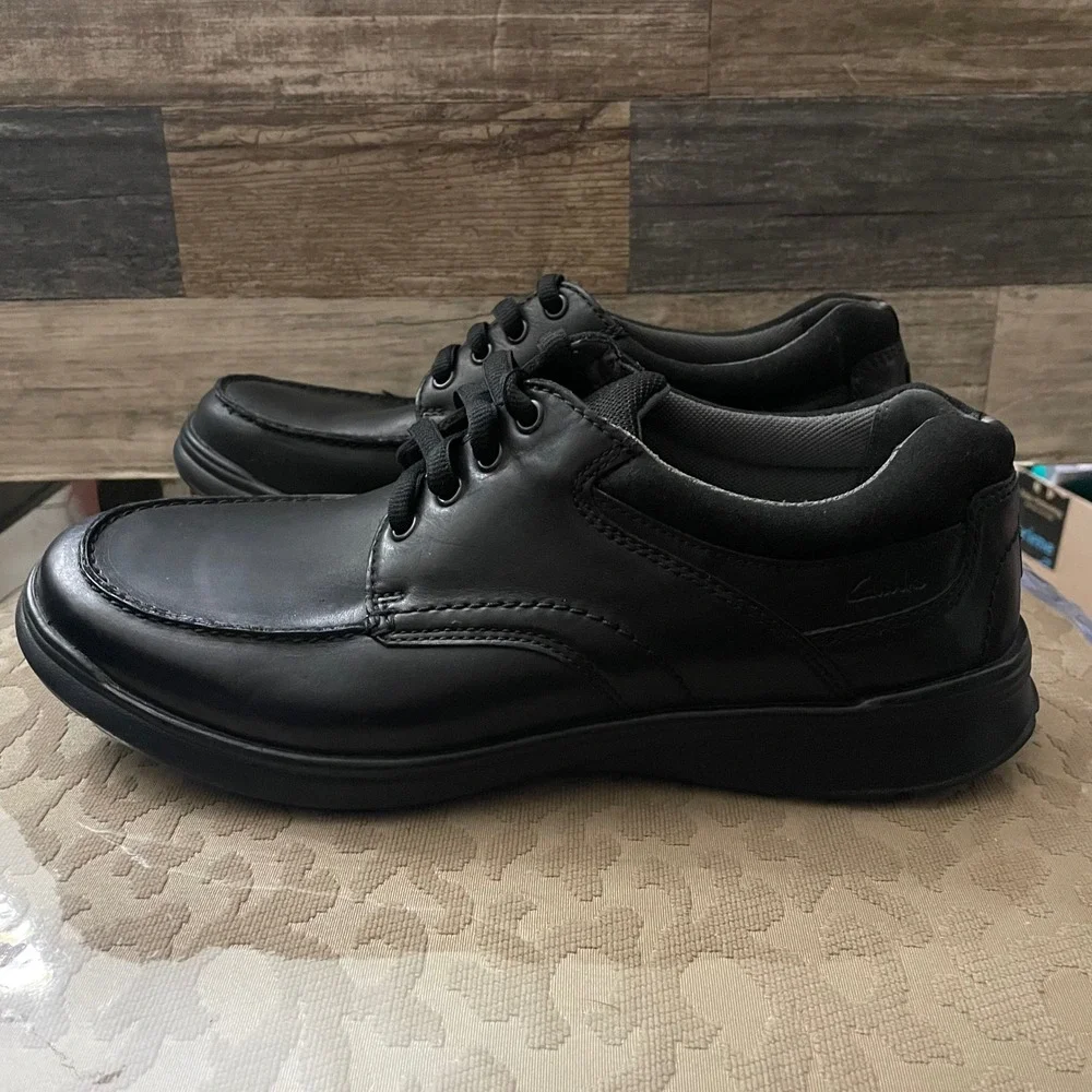 Clarks Collection Mens Tilden Walk Black Leather Oxford Shoes Size 11 Wide W